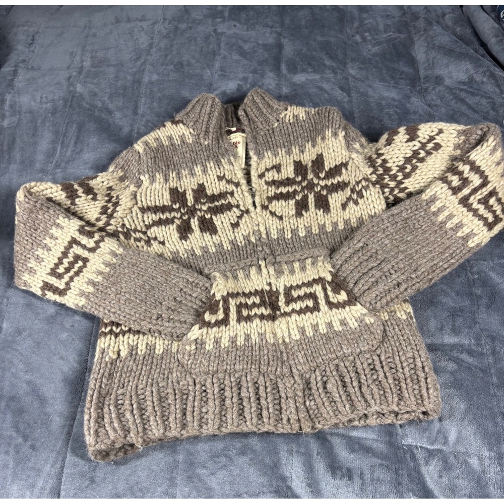 Abercrombie Hand Knit 100% Wool Sweater Womens Medium Brown Nordic Half Zip 5465